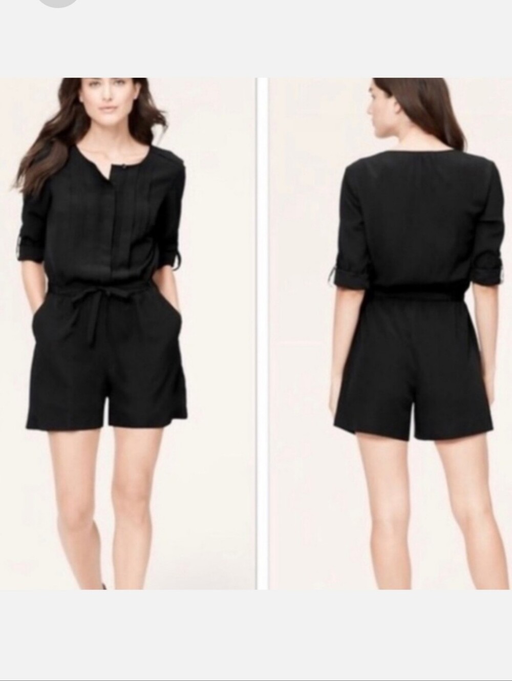 Loft Black Button Up Long Sleeve Shorts Romper w/ Pockets & Removable Belt 00